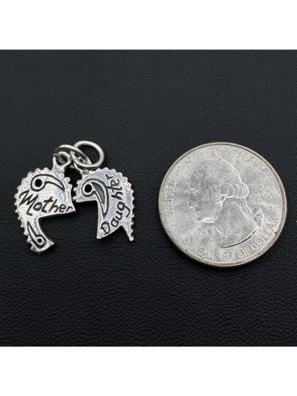 Mother Daughter Half-Heart Charms Pendants Sterling Silver SJC Vintage Gift - Picture 4 of 5